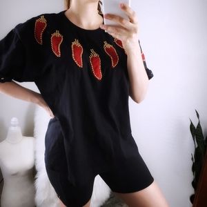 Chili Peppers Graphic Tshirt & Bronze Embellished